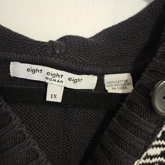 Womens plus size 1X oversized sleeveless cardigan black white hood 100% cotton - Picture 2 of 3